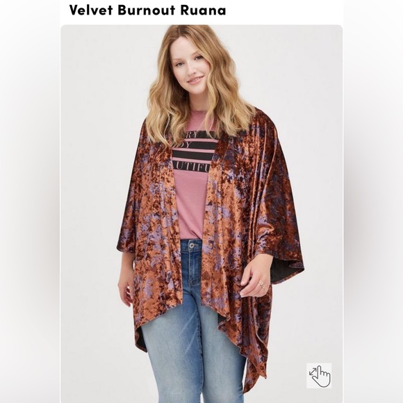 Torrid Burnout Velvet Ruana, women’s plus one size velvet open front kimono/wrap - Picture 3 of 8